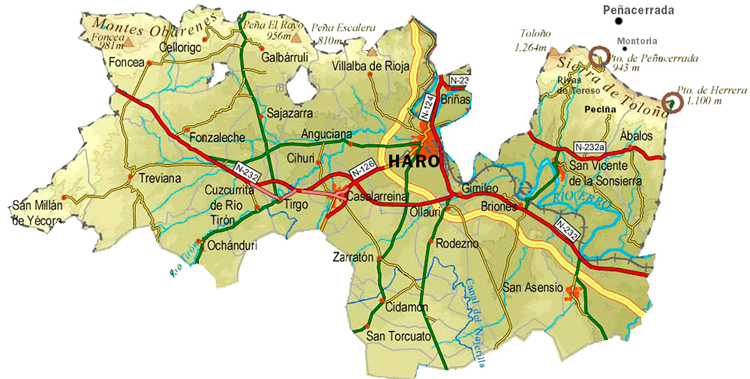 Mapa de la Comarca de Haro, en La Rioja