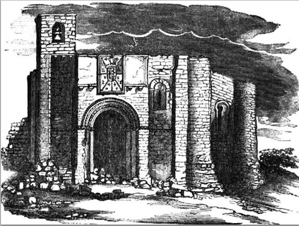 Santa María de la Piscina, destruida tras la francesada y la I Guerra Carlista, en un grabado de 1849