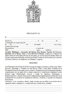 Primera p�gina de la solicitud de ingreso en la Divisa, Solar y Casa Real de la Piscina